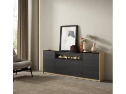 Aparadores para salón, 207x80x37 cm, 4 Puertas, Chimenea eléctrica, Negro y roble