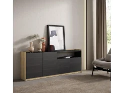 Aparadores para salón, 207x80x37 cm, 4 Puertas, Armario, zapatero, Negro y roble