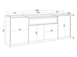 Aparadores para salón, 207x80x37 cm, 4 Puertas, Chimenea eléctrica, Roble y negro