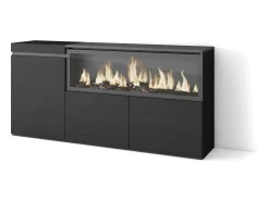 Aparadores para salón, 158x35x75cm, 3 Puertas, Chimenea eléctrica XXL, Negro