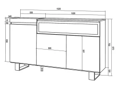 Aparadores para salón, 150x35x87cm, 3 Puertas, Chimenea eléctrica, Diseño industrial, Roble y negro