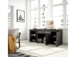 Aparadores para salón, 200x35x87cm, 4 Puertas, Chimenea eléctrica, Diseño industrial, Negro