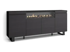Aparadores para salón, 200x35x87cm, 4 Puertas, Chimenea eléctrica, Diseño industrial, Negro