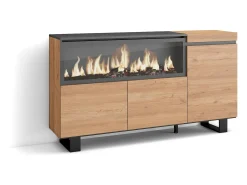Aparadores para salón, 158x35x87cm, 3 Puertas, Chimenea eléctrica XXL, Diseño industrial, Roble