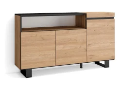 Aparadores para salón, 150x35x87cm, 3 Puertas, Diseño industrial, Roble y negro