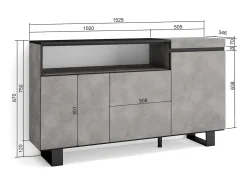 Aparadores para salón, 150x35x87cm, 3 Puertas, Diseño industrial, Cemento