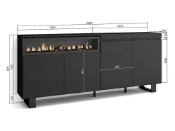 Aparadores para salón, 200x35x87cm, 4 Puertas, Chimenea eléctrica, Diseño industrial, Negro