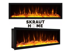 Aparadores para salón, 208x35x87cm, 4 Puertas, Chimenea eléctrica XXL, Diseño industrial, Cemento