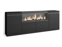Aparadores para salón, 208x35x75cm, 4 Puertas, Chimenea eléctrica XXL, Negro