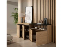 Aparadores para salón, 200x35x75cm, 4 Puertas, Armario, zapatero, Roble y negro