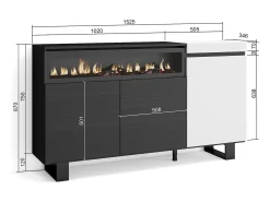 Aparadores para salón, 150x35x87cm, 3 Puertas, Chimenea eléctrica, Diseño industrial, Blanco y negro