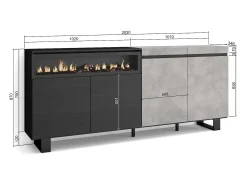 Aparadores para salón, 200x35x87cm, 4 Puertas, Chimenea eléctrica, Diseño industrial, Cemento