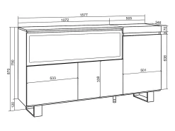 Aparadores para salón, 158x35x87cm, 3 Puertas, Chimenea eléctrica XXL, Diseño industrial, Cemento