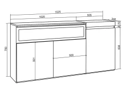 Aparadores para salón, 150x35x75cm, 3 Puertas, Chimenea eléctrica, Blanco y negro
