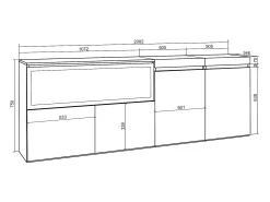 Aparadores para salón, 208x35x75cm, 4 Puertas, Chimenea eléctrica XXL, Cemento
