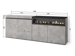 Aparadores para salón, 200x35x75cm, 4 Puertas, Chimenea eléctrica, Cemento
