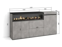 Aparadores para salón, 150x35x75cm, 3 Puertas, Chimenea eléctrica, Cemento