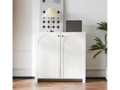 Aparador/Mueble de almacenaje 80 x 40 x 80 cm, Mueble de salón con 2 puertas, Blanco crema