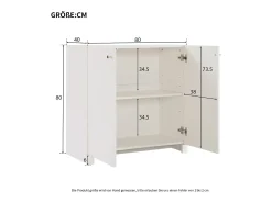 Aparador/Mueble de almacenaje 80 x 40 x 80 cm, Mueble de salón con 2 puertas, Blanco crema