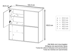 Aramario - Alacena Cuba V2 armario 104 x 105.5 x 35.5 cm armario - alacena con 8 compartimentos, cuerpo en negro mate frentes en Blanco de alto brillo