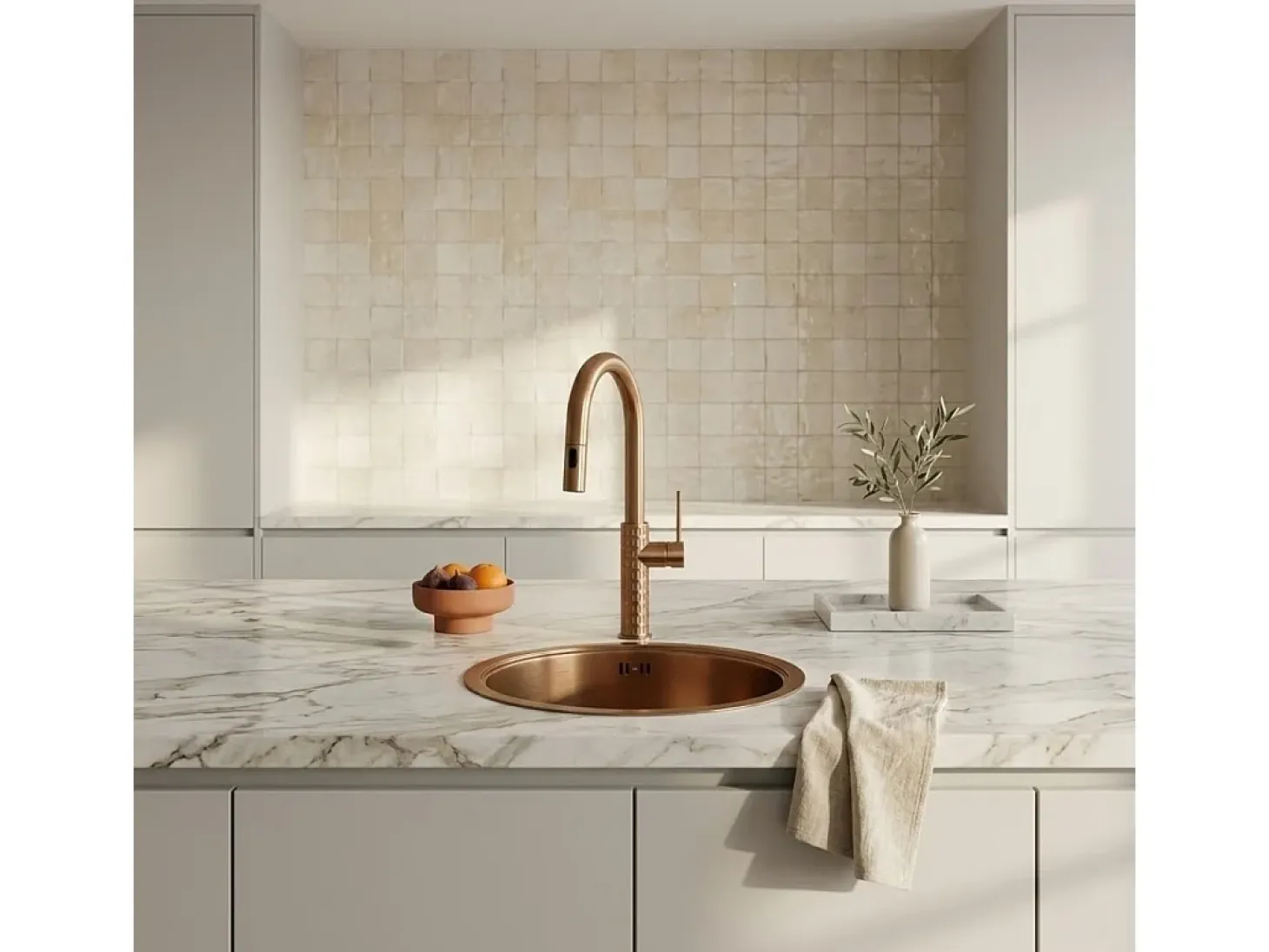 Architek mezclador de fregadero con rociador extraíble cobre cepillado Essebagno