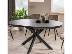 Arena 120cm mesa redonda extensible de diseño gris oscuro con patas negro mate