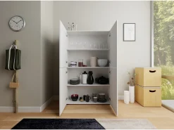 Armario alto 4 puertas 100x35x165 cm Elios blanco brillante