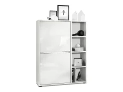 Armario aparador Cuba con 8 compartimentos, cuerpo en blanco mate / frentes en Blanco de alto brillo