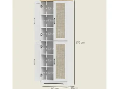 Armario auxiliar Boho Homcom 4 puertas 6 estantes ajustables blanco/natural 170x60x30 cm