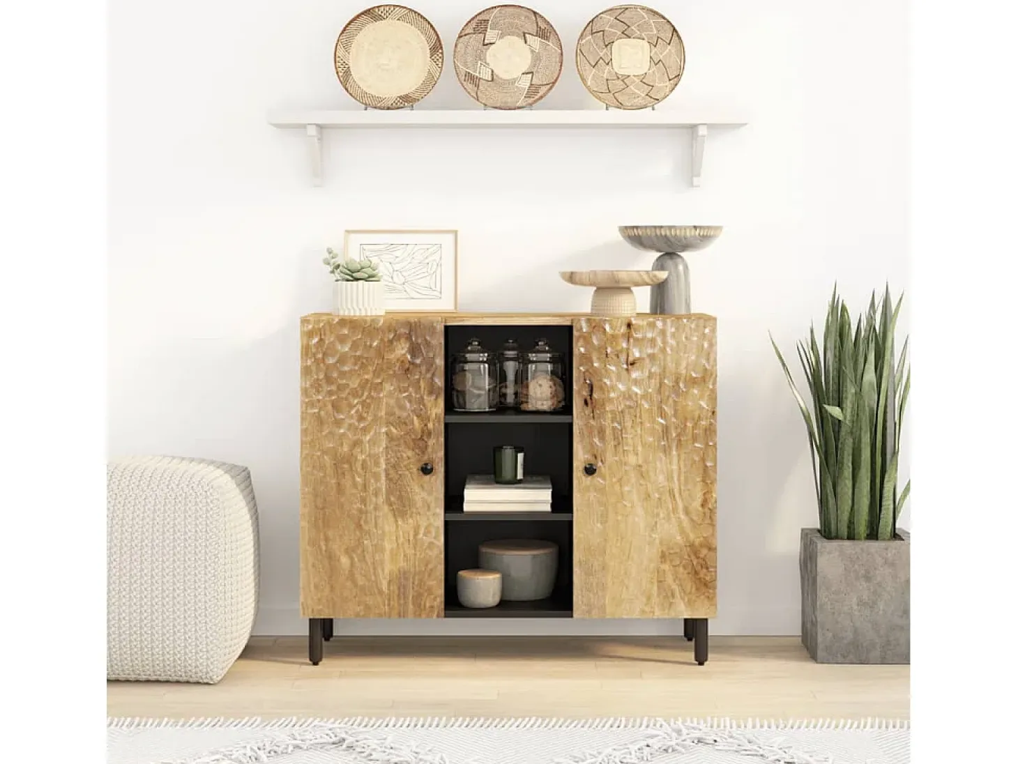 Armario auxiliar madera maciza de mango 90x33x75 cm
