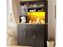 Armario de cocina, mueble alto/expositor con iluminación LED, 104x40x180 cm, negro