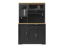 Armario de cocina, mueble alto/expositor con iluminación LED, 104x40x180 cm, negro
