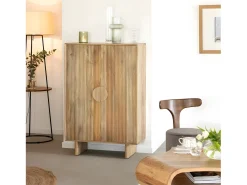 Armario de madera de mango Ewan con puertas de efecto de varillas finas y asa redonda central