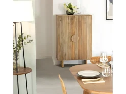 Armario de madera de mango Ewan con puertas de efecto de varillas finas y asa redonda central