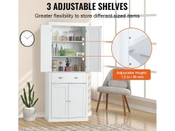 Armario SucceBuy de Despensa de Cocina 183cm, 4 Puertas, 3 Estantes Ajustables, Almacenamiento, Diseñado para Familias Grandes y Restaurantes