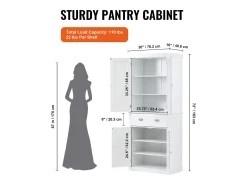Armario SucceBuy de Despensa de Cocina 183cm, 4 Puertas, 3 Estantes Ajustables, Almacenamiento, Diseñado para Familias Grandes y Restaurantes