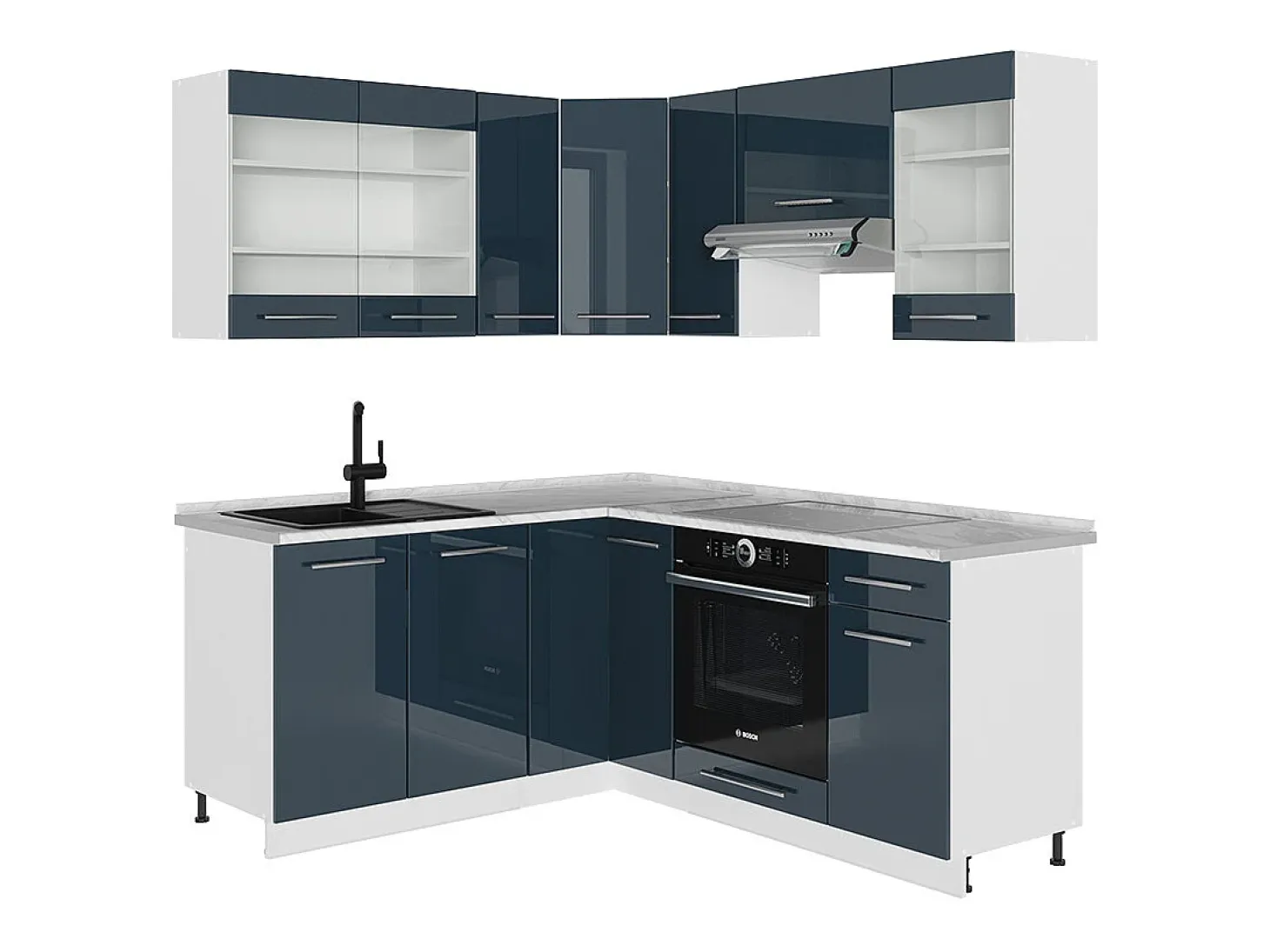 Armarios de cocina azul oscuro alto brillo/blanco 190x46x81.6 fame-line