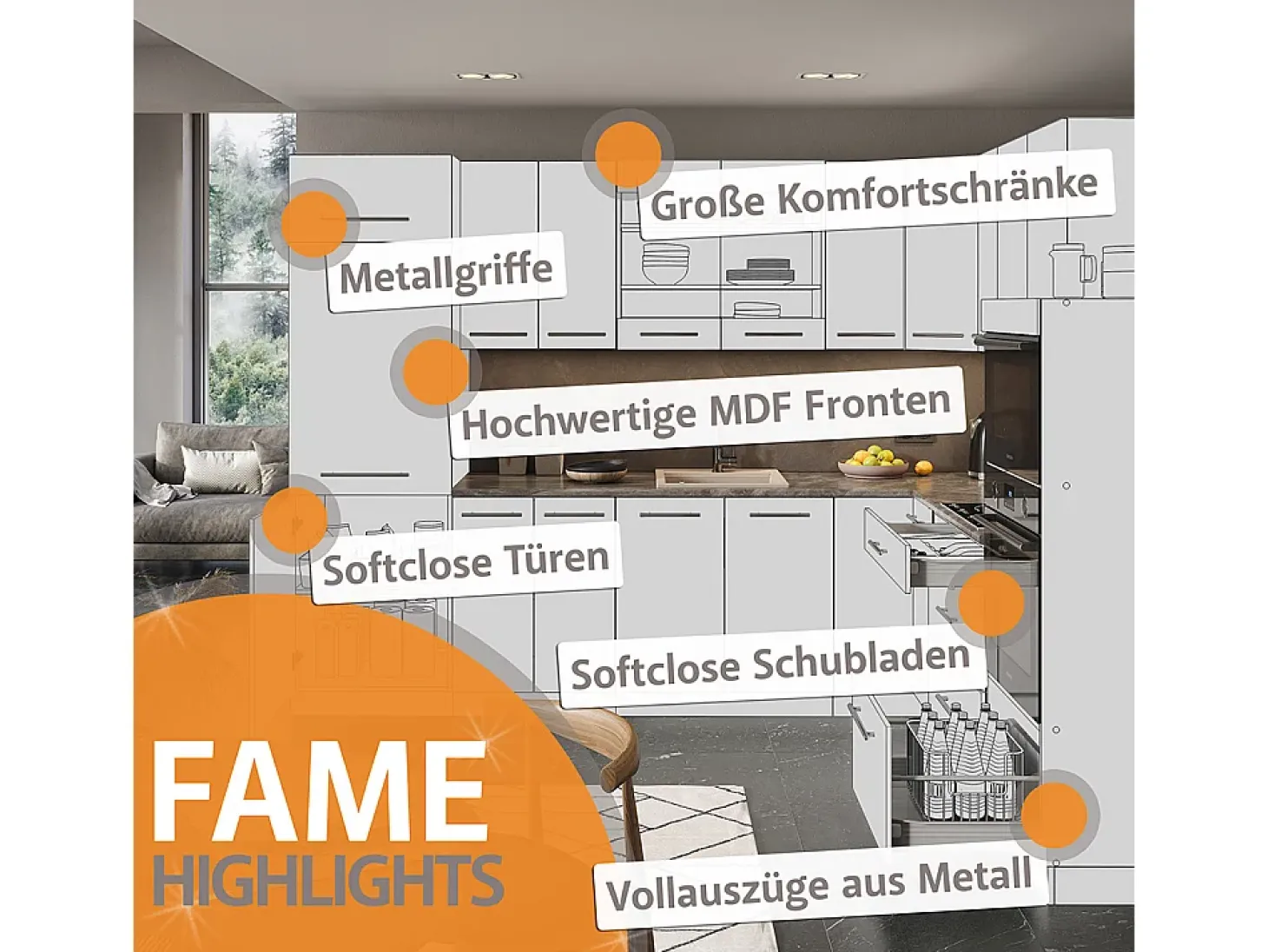 Armarios de cocina azul oscuro alto brillo/blanco 190x46x81.6 fame-line