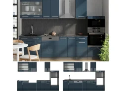 Armarios de cocina azul oscuro alto brillo/antracita 300x46x81.6 fame-line