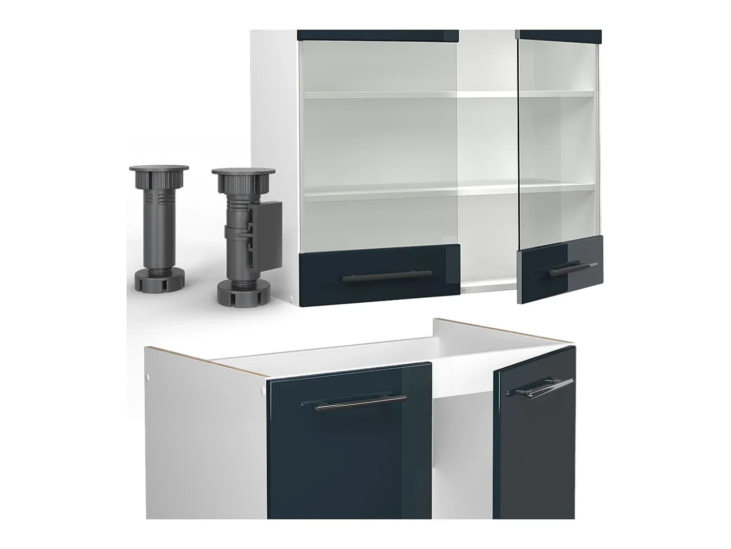 Armarios de cocina azul oscuro alto brillo/blanco 200x60x81.6 fame-line