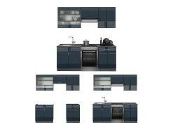Armarios de cocina azul oscuro alto brillo/antracita 200x60x81.6 fame-line