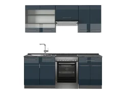 Armarios de cocina azul oscuro alto brillo/antracita 200x60x81.6 fame-line