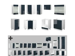 Armarios de cocina azul oscuro alto brillo/blanco 190x60x81.6 fame-line