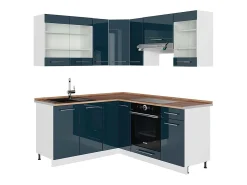 Armarios de cocina azul oscuro alto brillo/blanco 190x60x81.6 fame-line