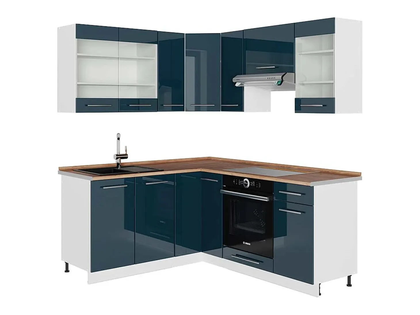 Armarios de cocina azul oscuro alto brillo/blanco 190x60x81.6 fame-line