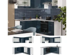 Armarios de cocina azul oscuro alto brillo/blanco 190x60x81.6 fame-line