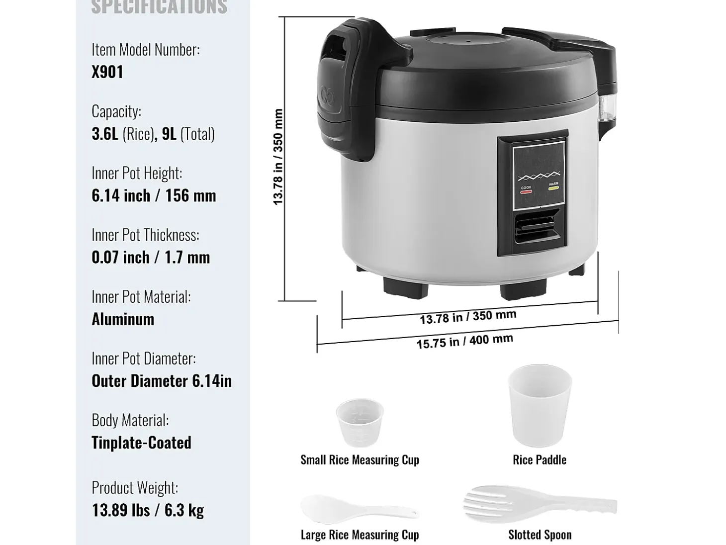 Arrocera Comercial SucceBuy, 45 Tazas 9 L Antiadherente 12 H Mantener Caliente para Restaurantes