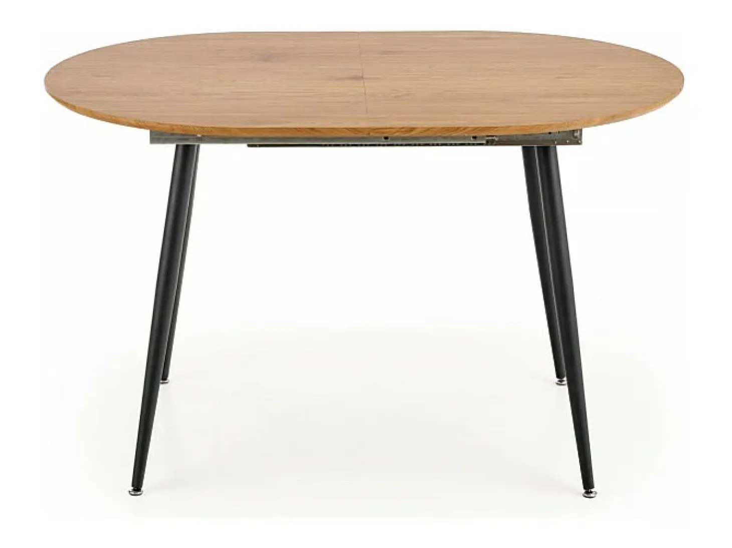 Atlanta Mesa de comedor extensible ovalada de 120-160 cm con tablero de aspecto roble y patas de acero negro