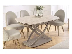 ATONIA – Oval extensible 130 a 190 cm – Superficie de cerámica efecto mármol beige – Patas de metal – Estilo moderno