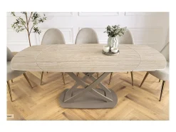 ATONIA – Oval extensible 130 a 190 cm – Superficie de cerámica efecto mármol beige – Patas de metal – Estilo moderno